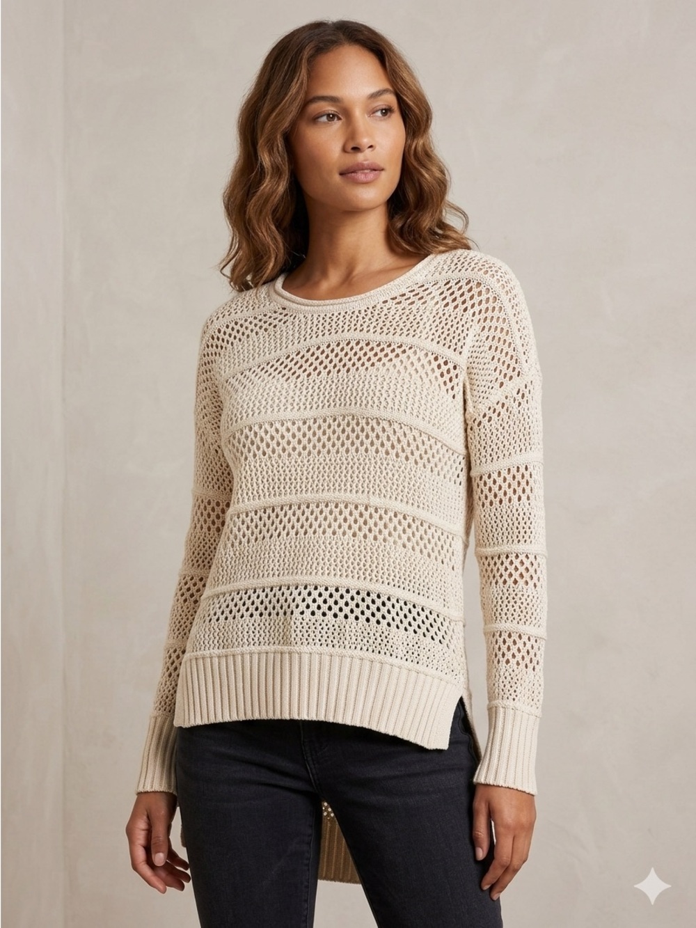 Universal Thread Cable Knit Coastal Boho Comfy Cozy Women's Beige Knit Sweater